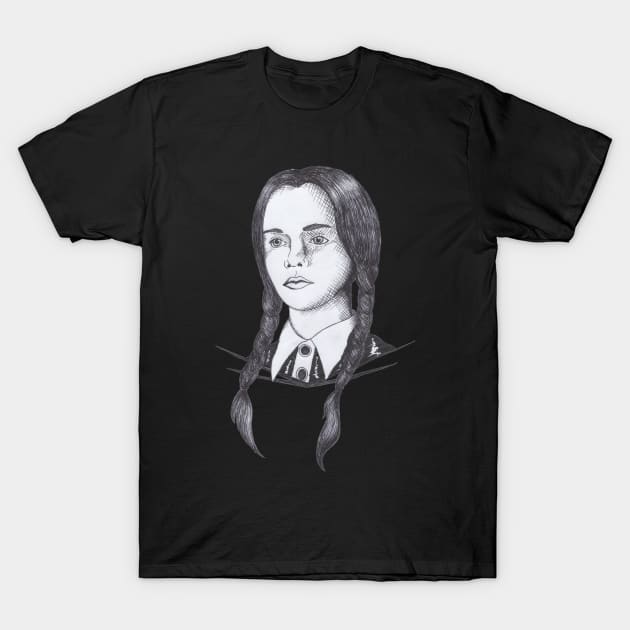 Wednesday Addams - Pen Sketch T-Shirt by DILLIGAFM8